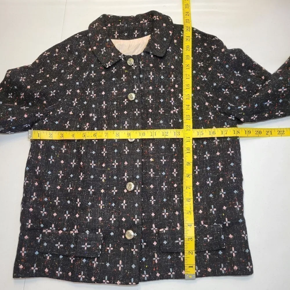 60s Vintage Handmade Tailored Wool Matching Skirt Suit Set Black with Pink Blue